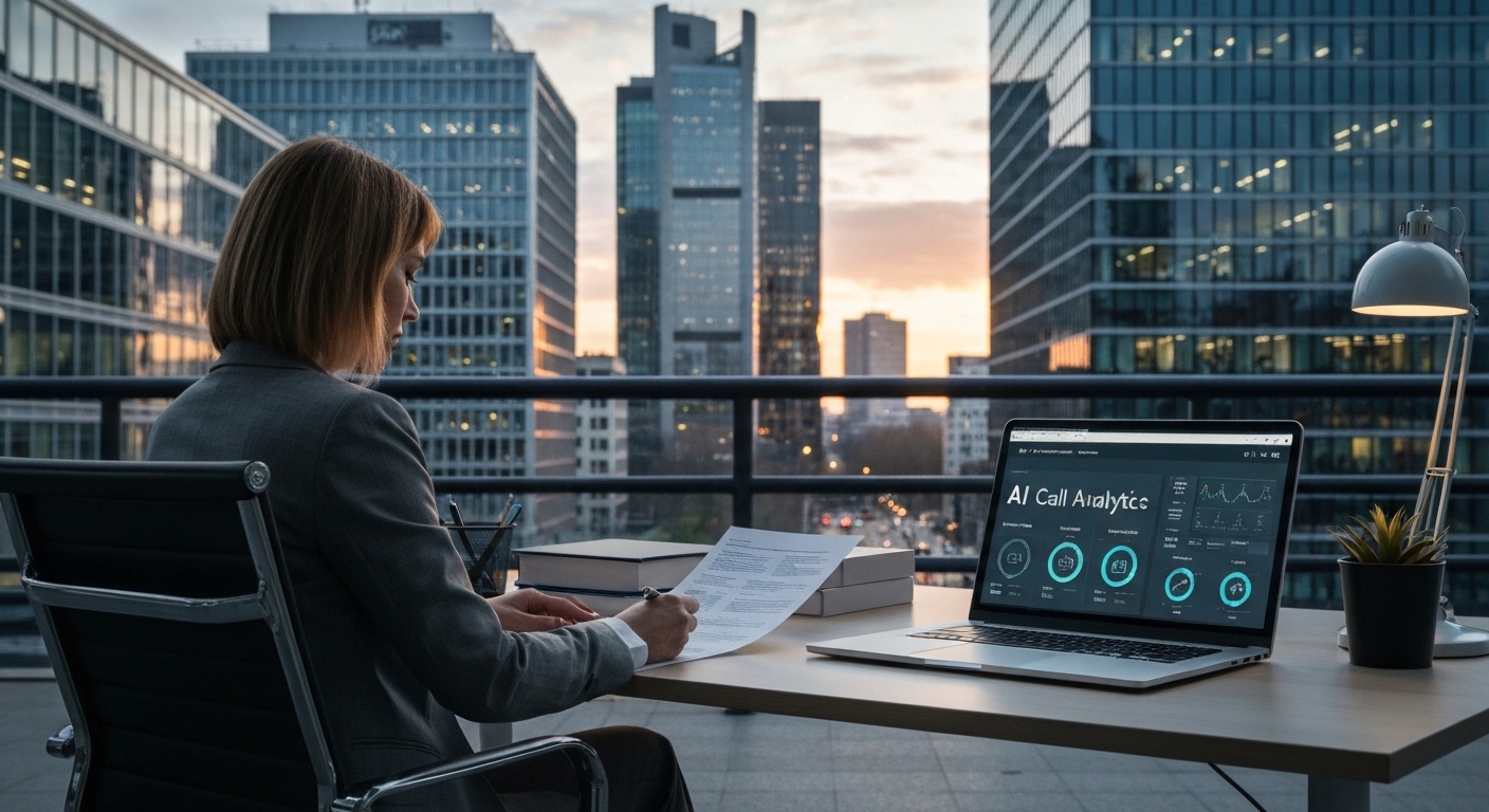 AI glasovni agent za avtomatizirano izterjavo dolgov — futuristično okolje klicnega centra s svetlečimi digitalnimi vmesniki